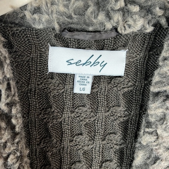 Sebby Faux Fur And Cable Knit Cardigan Vest Size L - Picture 3 of 5